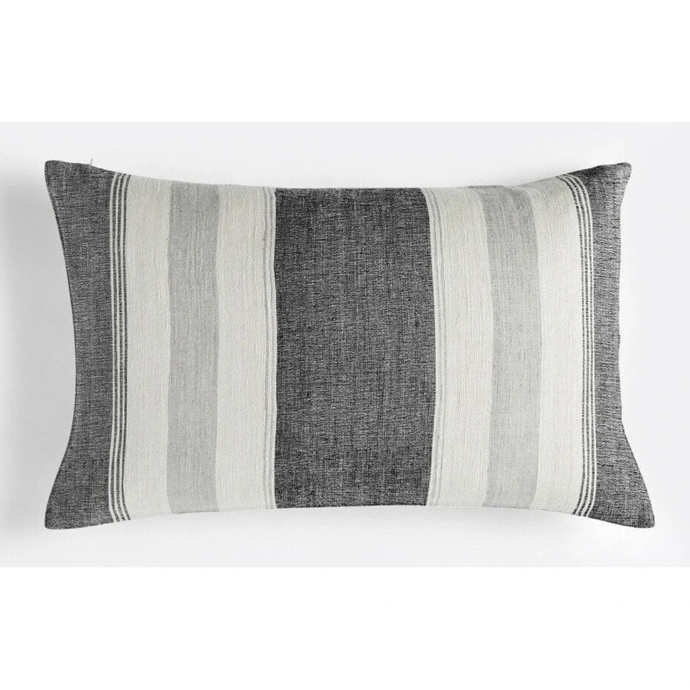 Rejuvenation Pillow‎ Cover Stripe Silk Throw Accent Gray Ivory Neutral Farmhouse
